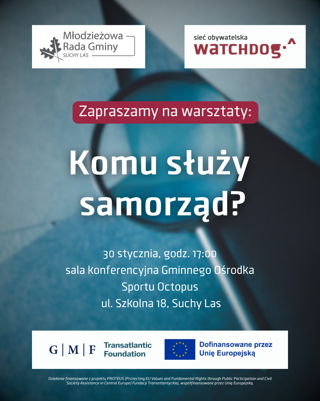 Grafika promująca spotkanie "Komu służy samorząd?".