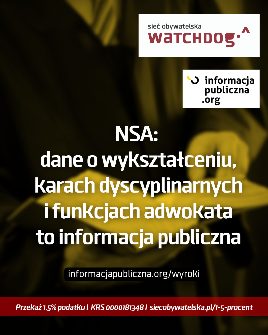 Grafika promująca tekst na stronie informacjapubliczna.org o wyroku dotyczącym danych o adwokatach.