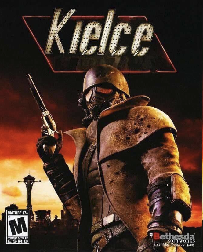 Okładka gry Fallout New Vegas, ale zamiast New Vegas jest napis Kielce.