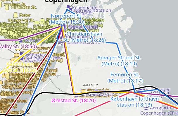 Various routes through Copenhagen