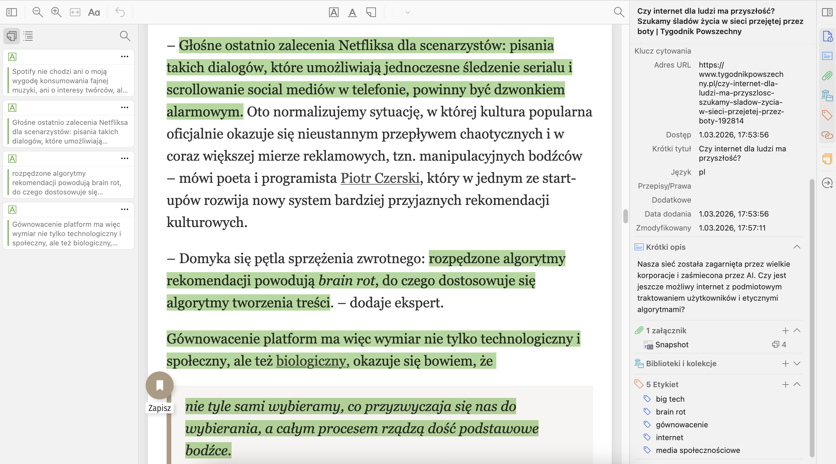 Screen z Zotero