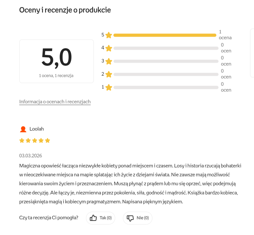 Zrzut ekranu ze strony Empiku, z recenzją powieści Amber.