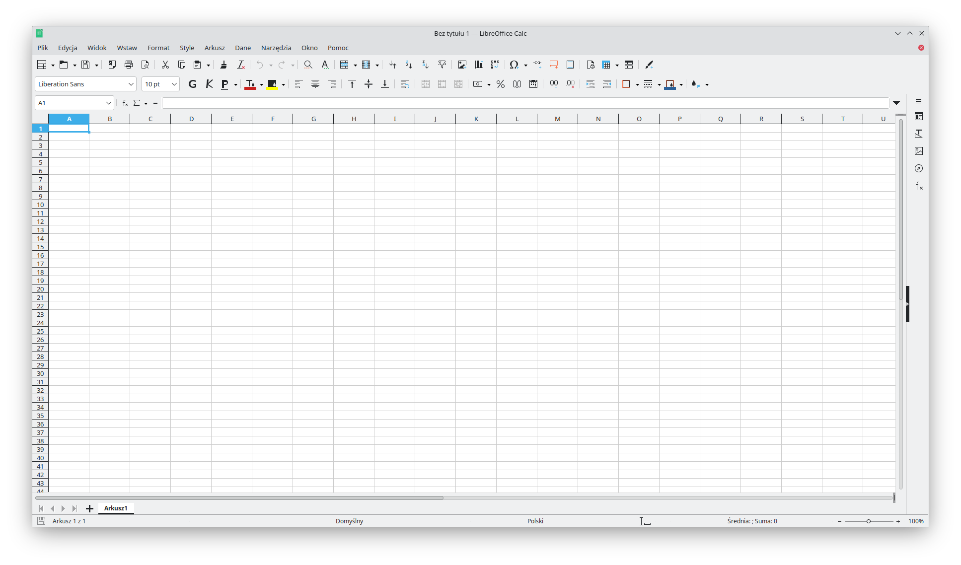 Zrzut ekranu okna LibreOffice Calc
