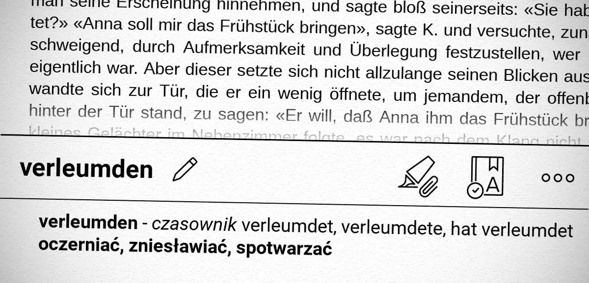 Fragment definicji ze słownika dla słowa "verleumden"