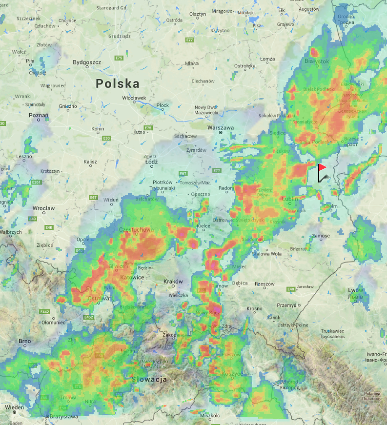 Ta mapka co wcześniej ale pokazuje zachmurzenie a nie burze