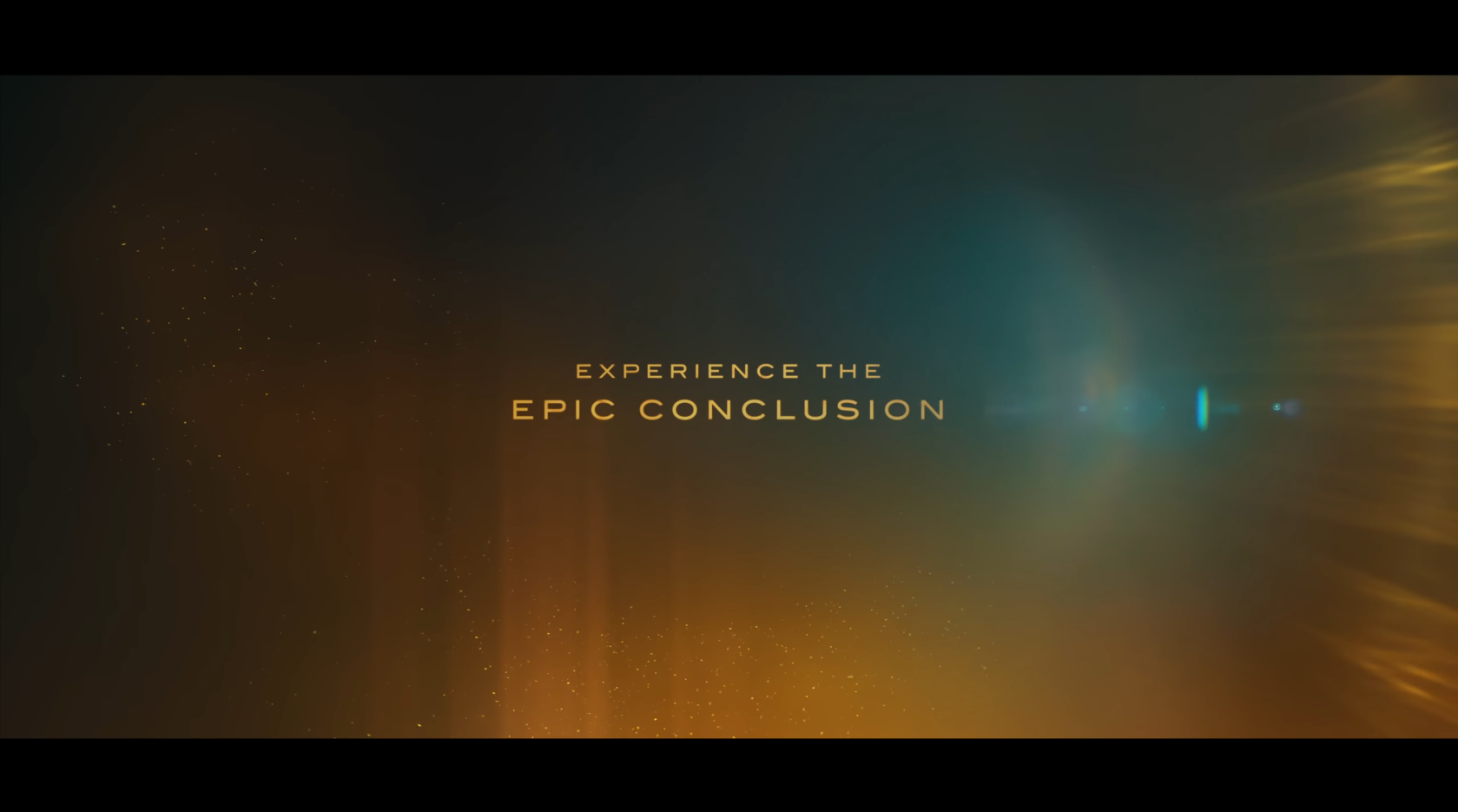 Kadr ze zwiastuna trzeciej części „Diuny” z napisem „experience the epic conclusion”.
