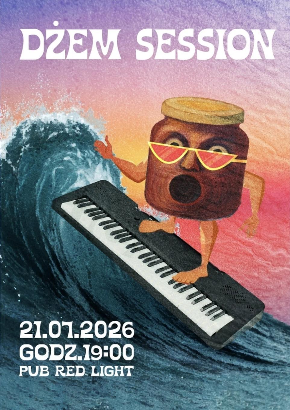 Słoik dżemu surfujący po fali za pomocą keyboardu, śmieszne w chuj. Autorka: Basia Pikul