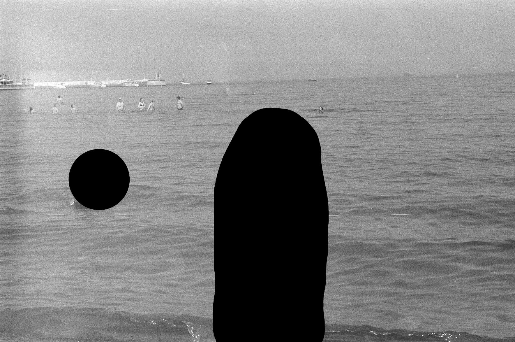 black and white photo with a white spot