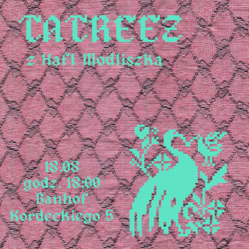 Tatreez z Haft Modliszka

18.08, godz. 18:00, Banhof, ul. Kordeckiego 5, Katowice

W tle kefija - tradycyjna arabska chusta, w prawym dolnym rogu wzór haftu palestyńskiego "Strusie" Al Naam przedstawiajacy dwa ptaki z roślinnością